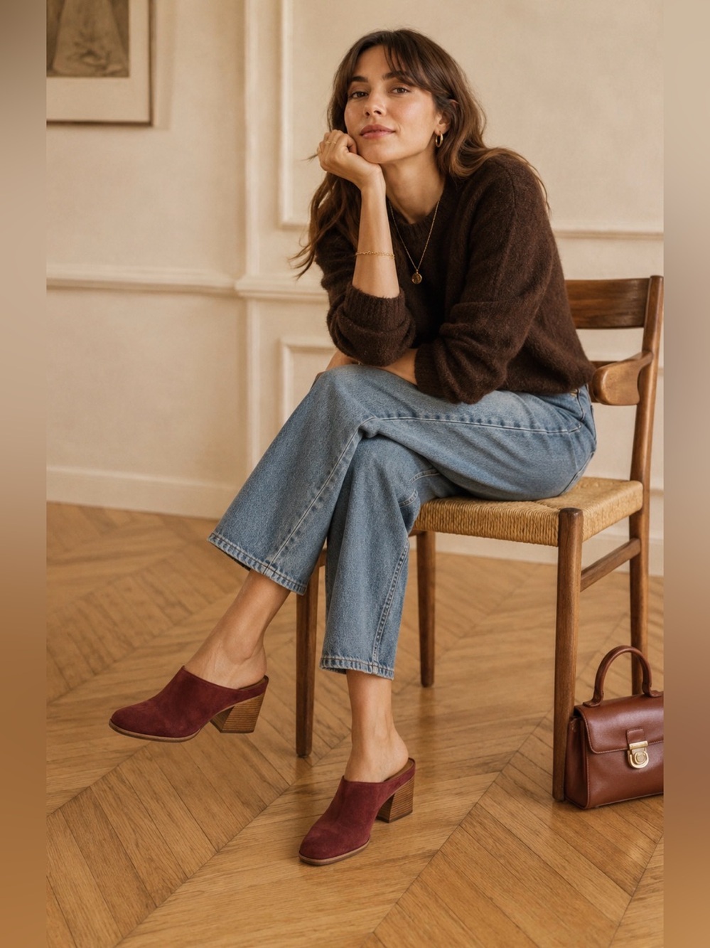 Suede wine Mules with Wooden Heel 9 kork-Ease